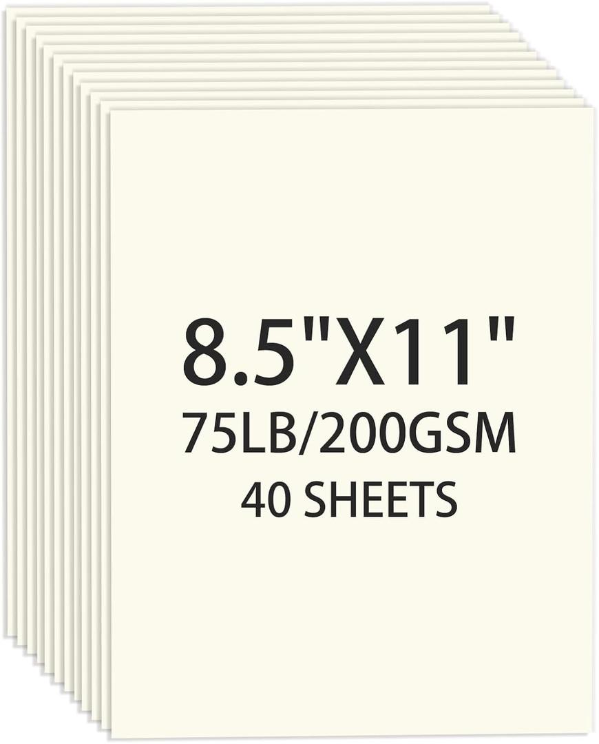 Cream Cardstock 8.5 X 11, 40 Sheets Card Stock, 75lb/ 200gsm Copy Paper, Cardstock Printer Paper For Art, Drawing, Invitations, DIY Cards, Craft, Construction, School & Office Supplies