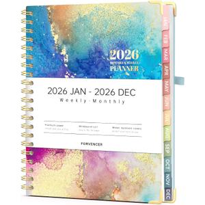 Forvencer 2026 Planner, Weekly and Monthly Calendar Planner for Women, Jan 2026 - Dec 2026, 8.5" x 11", Hardcover Planning Agenda book with Monthly Tabs, Spiral Bound, Inner Pocket, Cute Journal Organizer Notebook for Office School, A4 Size, Blue