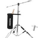 Cymbal Stand, Adjust high Boom and Straight Combo,Double Braced Legs with Rubber Feet fits 8'' Crash、10 '' Crash、12''Crash、14'' hi hat、16'' Crash、18'' Crash、20'' Ride Stands with Drumsticks and drumstick storage bags, drum keys
