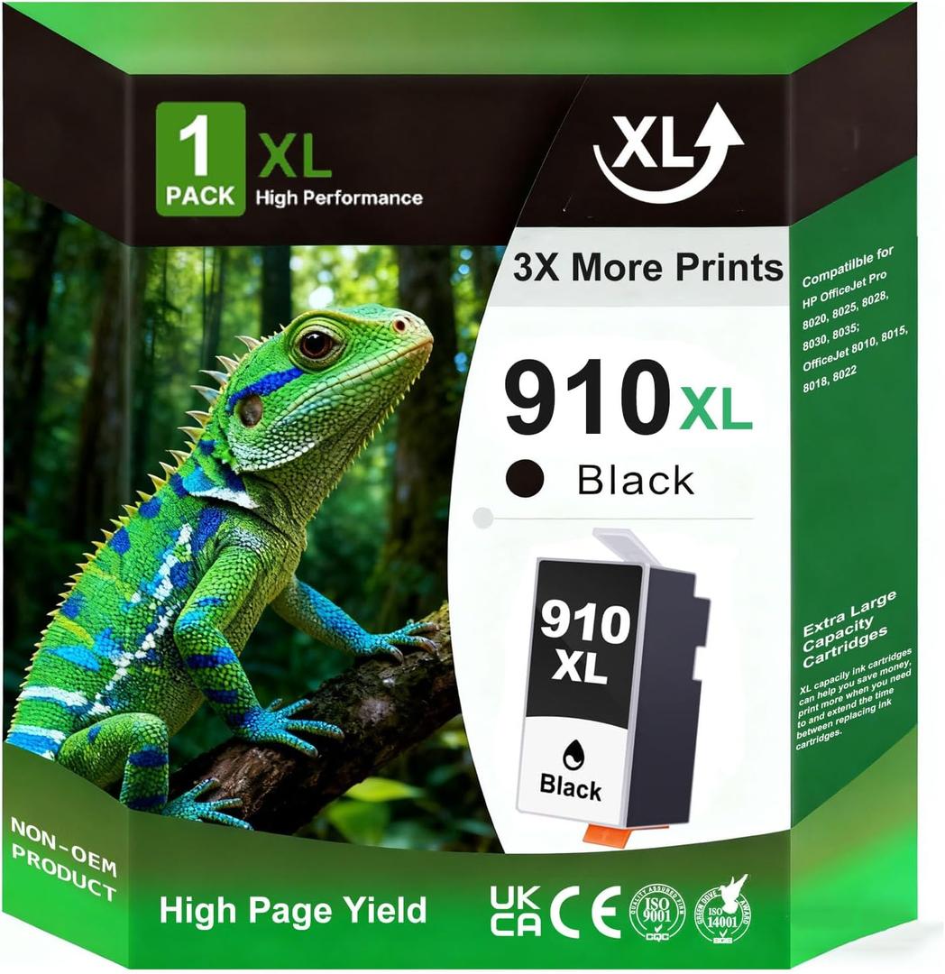 910XL Black Ink Cartridges (1 Pack) Replacement for HP 910XL Ink Cartridges for HP Printers Work with HP OfficeJet Pro 8020 8025 8028 8035 8030 OfficeJet 8010 8022 8015 8018