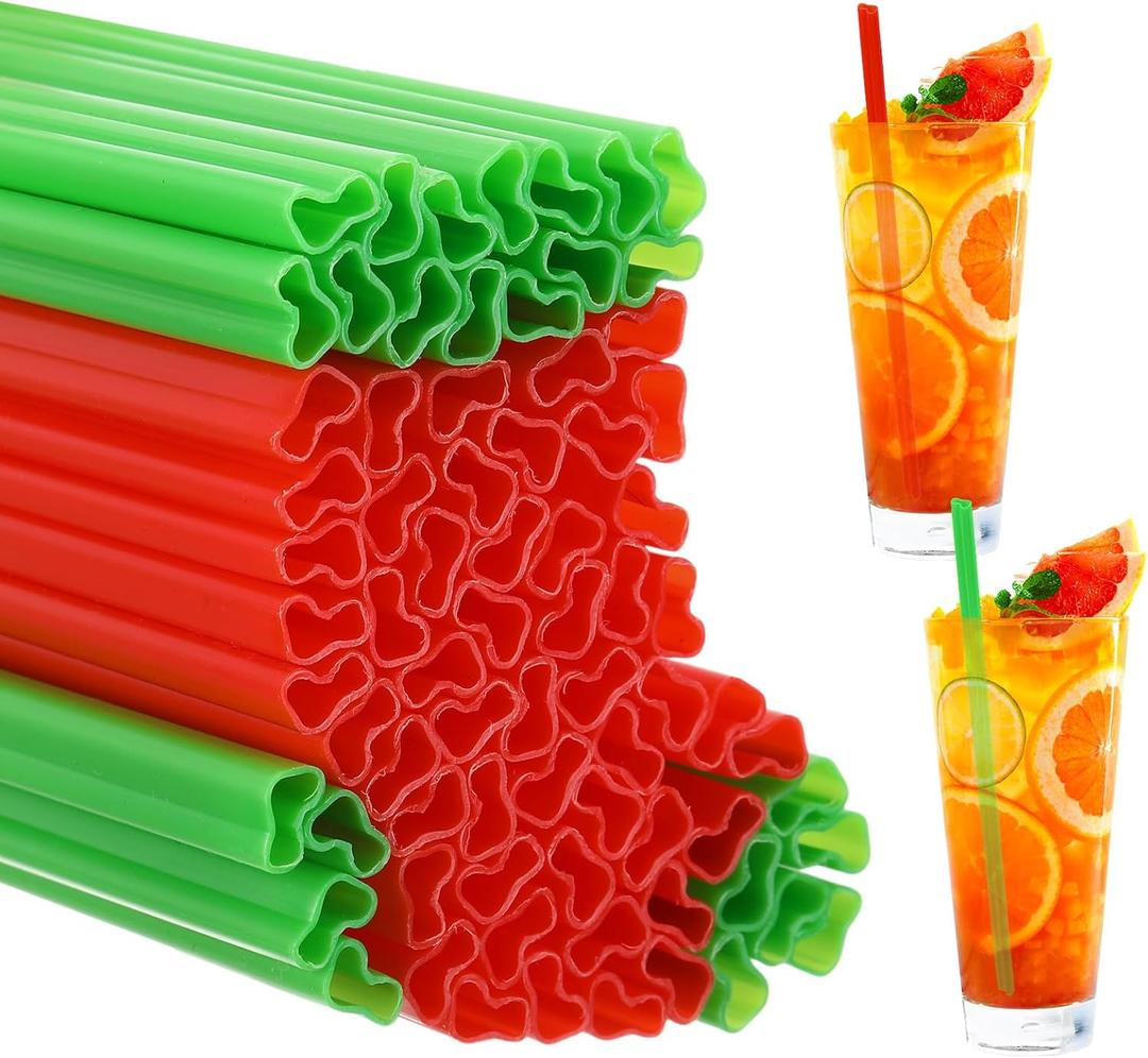Potchen 50 Pcs Plastic Straws Disposable Drinking Straw Bulk for Summer Hawaii Game Fruit Party Supplies(Red,Green,Christmas Stocking)