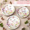 Qinyoung 100 Pcs Wildflower Party Supplies Paper Plates and Napkins Disposable Spring Floral Baby Shower Birthday Tableware Decorations for Spring Summer Picnic Wedding Tea Party, Serve 50 Guests