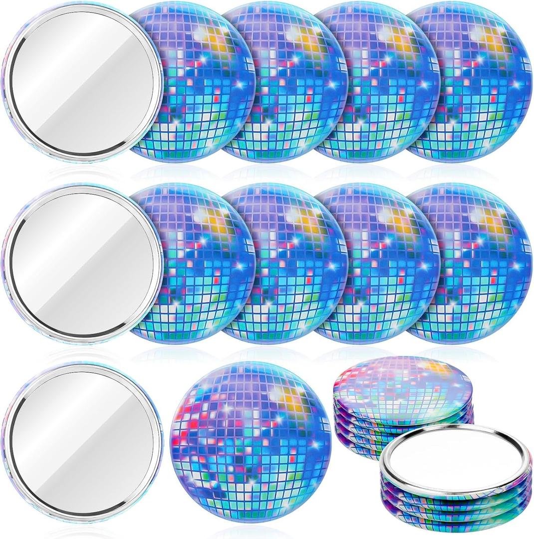 12Pcs Colourful Disco Ball Compact Mirror, Round Disco Makeup Mirror for Women Gift Party Supplies