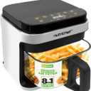 Nutrichef 5.8 Quart Air Fryer | 8-in-1 Preset Cook Modes| Transparent Fry Bowl for Best Cooking Results | Cook Shrimp, Steak, Fries, Wings, Chicken & More | Precise Temperature Control & Time | White, 14.0" x 11.6" x 11.1" -inches