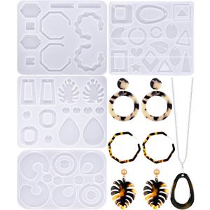 4 Pcs Christmas Resin Earring Silicone Mold Jewelry Resin Making Kit for Women Epoxy Dangle Earring Mold for DIY Craft Necklace Pendant Keychains(Geometric)