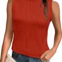 PrinStory Womens Sleeveless Textured Slim Tops Crewneck Knit Solid Summer Casual Shirts Pullover Tank Tops for Women (Orange, L)