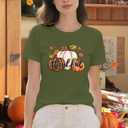 Thanksgiving Shirts for Women Thankful T-Shirt Fall Tee Tops (Green, XL)