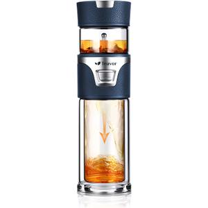 MagicFlow One-Press Smart Tea Infuser Bottle, Double-Walled Glass Teapot for Loose Leaf, Leakproof Portable Travel Tea Tumbler (15.6oz, Twilight Blue)