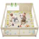Fodoss Baby Playpen, 5969in Beige Playpen for Babies and Toddlers, Play Pen for Apartment, Kids Activity Fence, Baby Playard with All-Side Mesh, Pull Rings