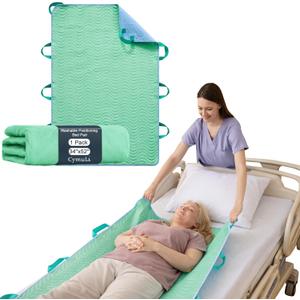 CYMULA Washable Positioning Bed Pad with 8 Reinforced Handles,Leakproof, Reusable Incontinence Absorbent Underpad for Elderly Care, Lifting, Turning, Transferring Patient (Green, 34"x52"-1 Pack)