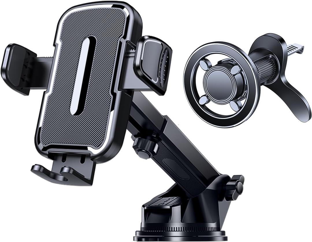for iPhone MagSafe Phone Holders for Your car 2-Pack Adjustable Suction Cup Phone Mount for All iPhone & Android Smartphone,4 Setups - Dashboard/Vent/Windshield/Desk, Fits All Cars