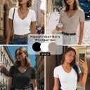 Ficerd 3 Pack Women's Short Sleeve Cotton T-Shirts V Neck Ribbed Slim Fit Tops Ladies' Casual Summer Basic Tee (L)