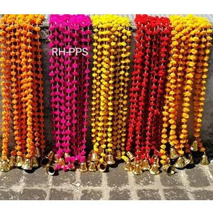 Indian Handmade Pom Pom Garland bells 5 feet approx pack of 5 garlands mixed colours diwali decor