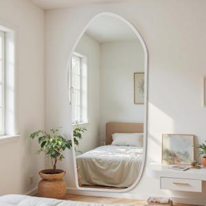 Antok Full Length Mirror, Oversized Floor Mirror with Solid Wood Frame, Large Standing Mirror Floor Length Mirrors for Bedroom Living Room, Wood Art Style, White, 74" L x 32" W