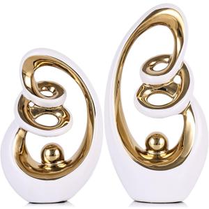 Modern Abstract Porcelain Sculpture, White Gold Show Piece for Home, Knick Knacks for Decor, Tv Stand Centerpiece