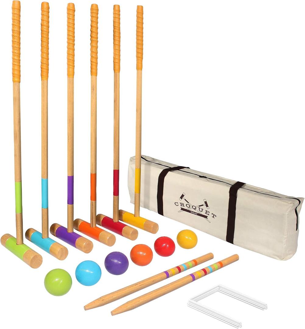GoSports Six Player Croquet Set - Choose Deluxe (35") or Standard (28") - Modern Wood Design