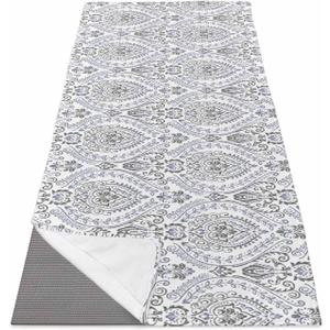 Yoga Mat Towel with Corner Pockets, Grey Boho Microfiber Hot Yoga Mat Towel for Women & Men, Modern Geometric Abstract Art Non Slip Yoga Towel for Pilates, Fitness, 26"x70" (White)