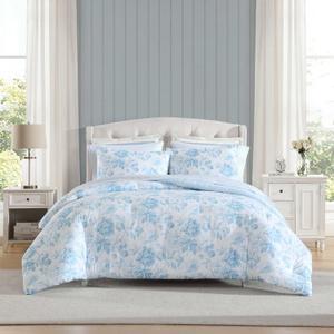 Laura Ashley - Queen Comforter Set, Bedding Set Includes Matching Bed Sheets, Shams & Pillowcases, Medium Weight, Oeko-TEX Certified (Anja Blue)
