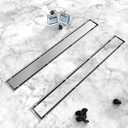 Shower Drain, 2 in 1 Linear Shower Drain 54 Inch(Brushed Nickel), 304 Stainless Steel Shower Floor Drain with Tile Insert Grate,Adjustable Feet,Hair Filter