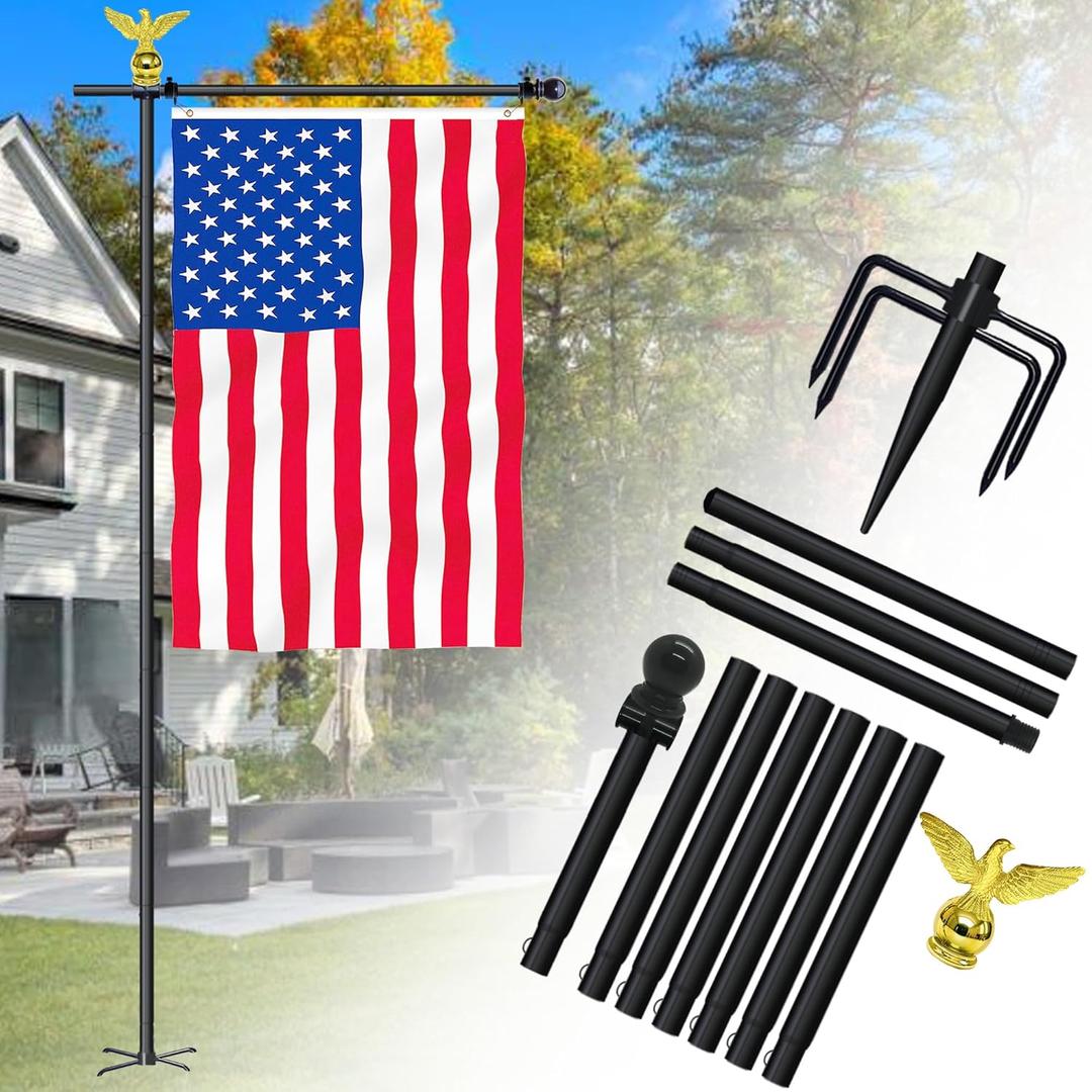 10FT Garden Flag Pole Stand for 3x5 Feet & 28x40 Inch Flags  Heavy Duty Freestanding Flagpole with 5-Prong Base  Adjustable, Lightweight Aluminum Flag Holder for Yard, Outdoor, Lawn  Black