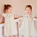 2 x Simplee kids Toddler Girl Dresses Ruffled Sleeves Summer Sundress Dress Bohemian Dress (Beige),Size 80