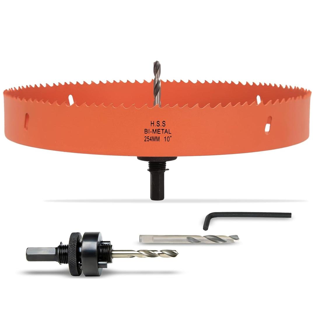 10 Inch Hole Saw with Arbor for Metal Wood Plastic, 10 in Bi-Metal Hole Cutter for Different Project with Smooth and Flat Drilling Edge, Fast Chip Removal, Lighter and Portable