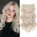 REECHO 14" Short Beach Wavy Hair Extensions - 4PCS Clip in Invisible Lace Weft Natural Soft Hairpieces for Women - Pearl Platinum