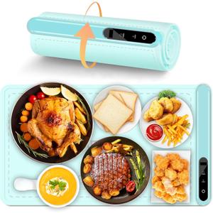 Warming Mat for Food Warmer Heating: Electric Silicone Hot Trays & Warm Buffer Plate 7-Level Temperature Control,Foldable Heat Pad,Keep Dishes Heater,Gift for Kitchen & Party - Seafoam