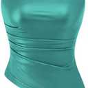 PRETTYGARDEN Women's Faux Leather Tube Tops 2025 Summer Strapless Asymmetrical Ruched Bandeau Shirts Going Out Club Outfits (S)
