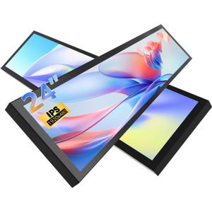 AISHICHEN 24" Ultra-Wide Stretched Bar LCD Monitor FHD1920x380 Industrial Computer Monitor Built-in Dual Speaker, Advertising Display for Subway Mall Restaurant Signage,PC Case Display Dual HDMI & DP Port, VESA