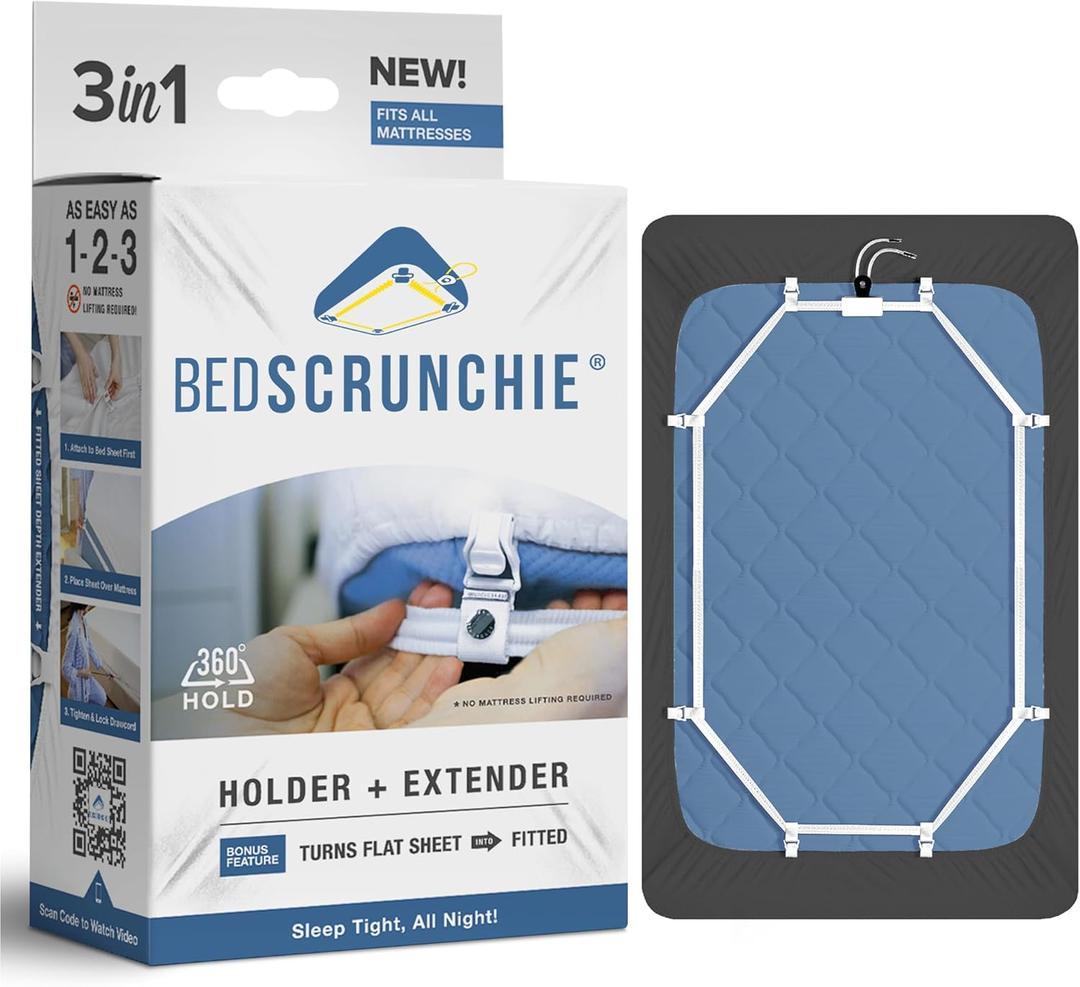 BED SCRUNCHIE Sheet Holder Straps - Heavy Duty Gripper Clips - Strengthened Parachute Cord - 360 Degree Bed Sheet Tightener - Strongest and Effective Extender - Fits All Mattress Sizes. (Pack of 1)