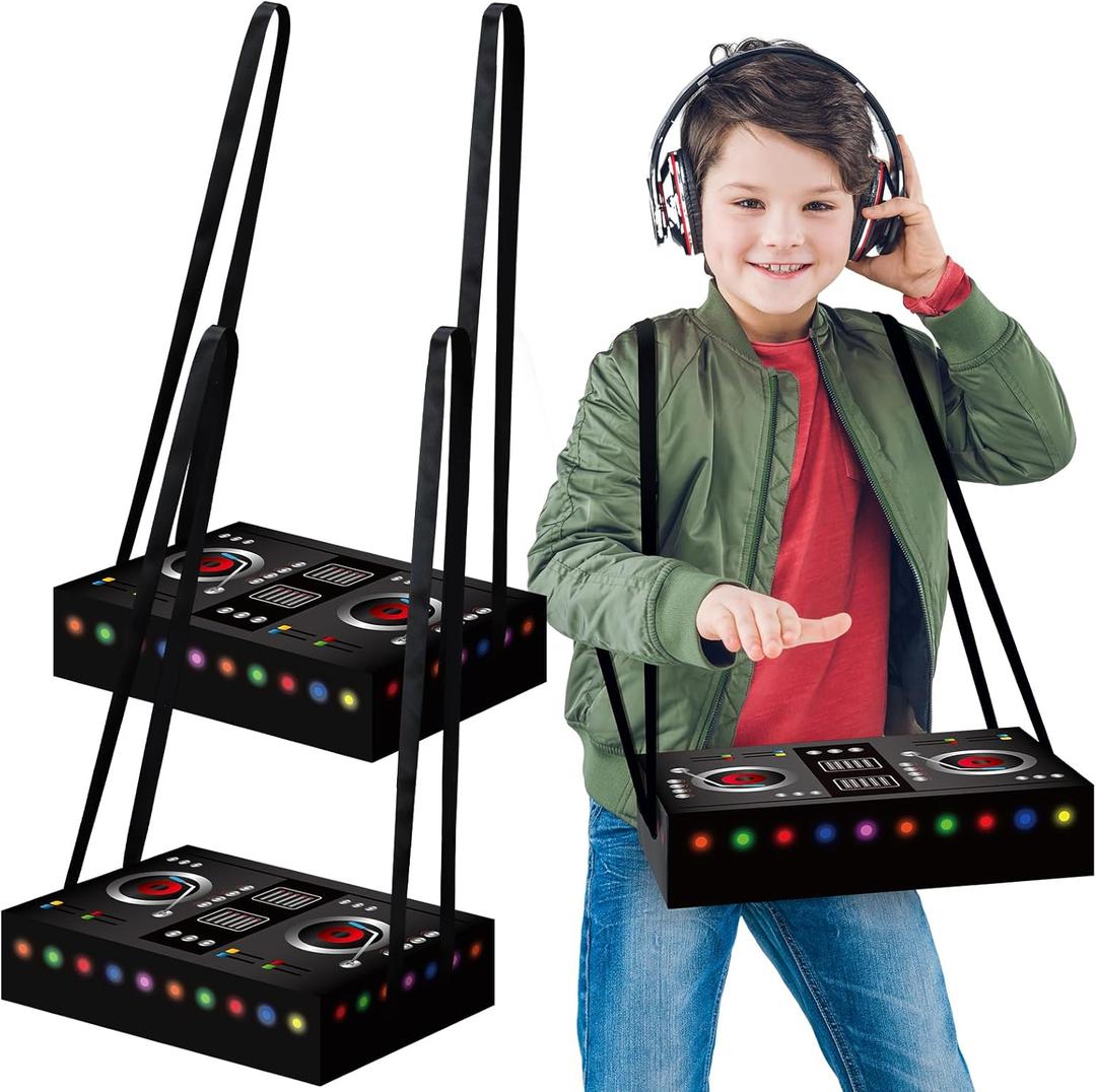 2 Pcs Dj Costume 80s 90s Hip Hop Costume Paper Dj Mixer Boxes with Strap Props Music Rapper Party Decorations Cosplay Party Novelty Retro Theme Music Neon Birthday Gifts