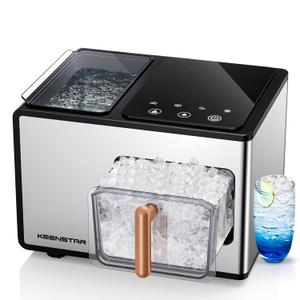 Countertop Ice Maker with Soft Chewable Ice 40Lbs/24H, Pebble Sonic Ice Machine with Basket and Scoop, Ready in 5 Mins, Auto Self-Cleaning, for Home, Kitchen, Office, Party, Camping (Stainless Steel)