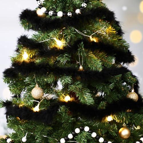 Riceshoot 3 Pcs 20 ft Black Christmas Garland Decorations Black Christmas Tree Hanging Garland Faux Feather Decorations for Birthday Holiday Indoor and Outdoor Party Supplies