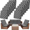 Newwiee 12 Pcs Patio Cushion Covers Outdoor Stretch Sofa Couch Cover Replacement Couch Slipcover Sofa Seat Chair Porch Patio Furniture Protector, Flexibility Washable(Dark Gray,Moroccan)