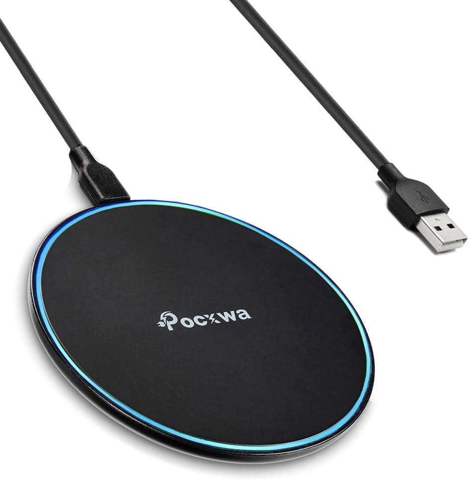 Pocxwa Wireless Charger for Samsung iPhone LG, Fast Wireless Charging Pad Compatible with Samsung Galaxy S25 Ultra S24 Plus S23 S22 S21 S20 S10 S9 S8 Note 20 10 9 8, iPhone 17 16 15 14 13 12 11 X XS