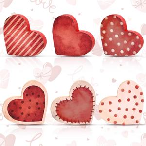 6 Pcs Valentine's Day Wooden Heart Signs Tiered Tray Decor Wood Red Heart Shape Table Blocks for Party Home Office Table Shelf Decor for Valentine's Day