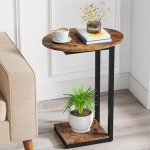 Hosfais Side Table Small End Table, C-Shaped Wood Sofa Table with Metal Frame for Living Room, Bedroom, Small Spaces (Rustic Brown) (Oval)