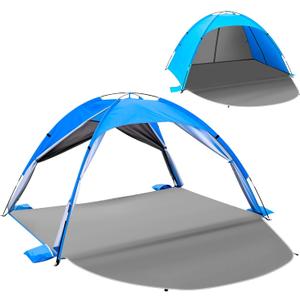 Beach Tent Sun Shelter for 34 People, UPF 50+ Beach Tent with Breathable 4-Door Design, 8.0mm Fiberglass Poles, Portable Sun Shade Canopy for Camping & Outdoor  Blue