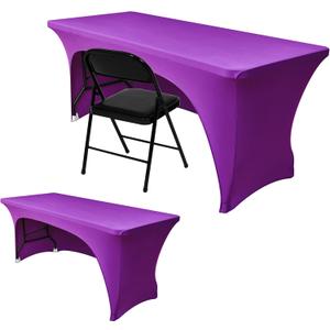 Nasitos 2 Pack Spandex Purple Tablecloths for 6 Foot Rectangle Table-Open Back Valentines Stretch Table Cloths for 6 Foot, Washable and Wrinkle Resistant for Wedding, Parties, Buffet, Baby Shower