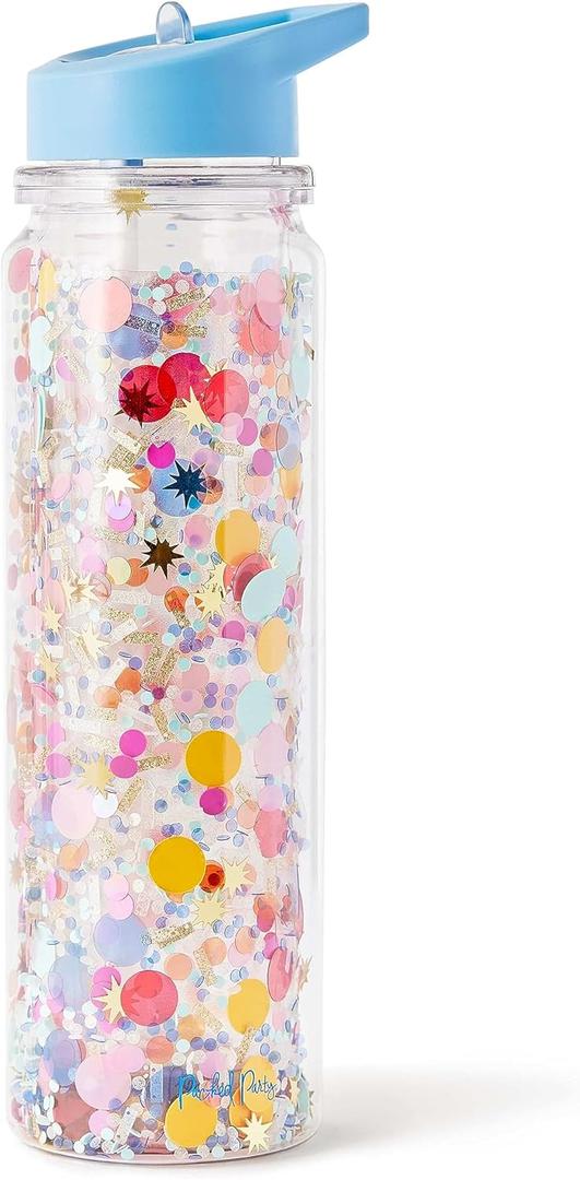 Packed Party Celebrate Every Day Confetti Water Bottle with Straw, Tumbler Sipper for School, Work or Office