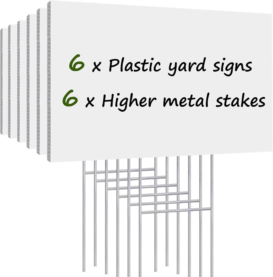 Blank Yard Signs with Stakes, Remiawy 6 Pack Lawn Signs Corrugated Plastic 17x12 Inches Custom Double Sided for Yard Sale Sign Outdoor, Garage Sale, Open House, Estate Sale, Guidepost, Birthday Party