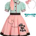 SIZGAROOT 50s Outfit for Girls 50s Costume Girls Poodle Skirt Halloween Party Dress Up (4-6 Years)