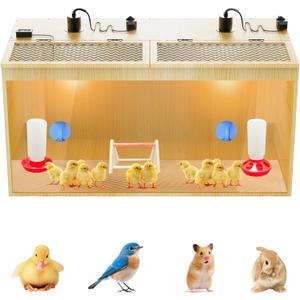 Brooder Box for Chicks, 32 Inch Wooden Large Chicken Brooder Box with 75W Heating Lamps, Thermometer, Chicken Feeder & Waterer Set, Tin Foil, Poultry Breeding Kit, for 12-15 Chicks Ducks Quail