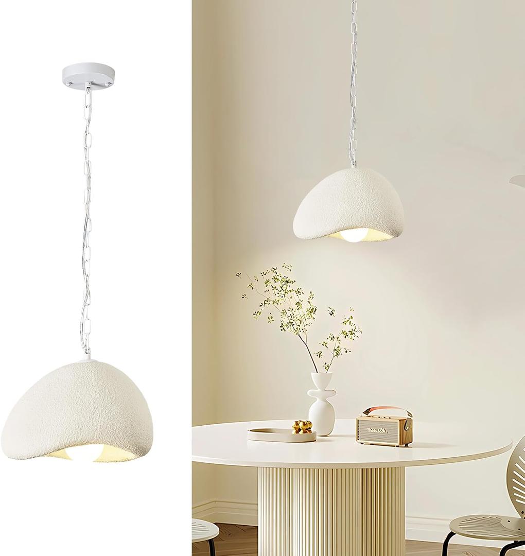 Wabi Sabi Pendant Lights,9.8in White Modern Pendant Light Resin Hanging Lamp Kitchen Island Lighting Modern Japandi Chandelier for Dining Room Bedroom Hallway Foyer