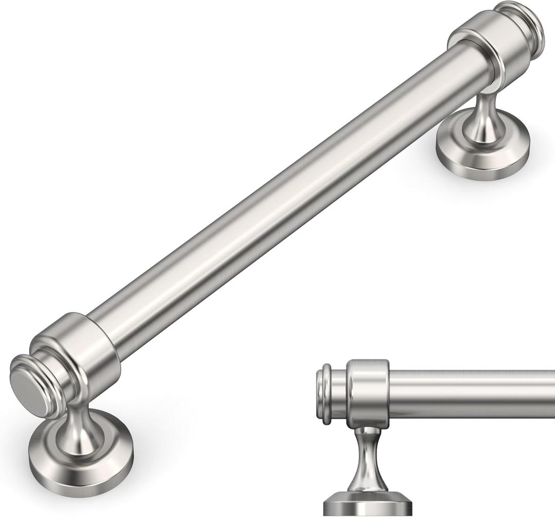 Amerdeco Pack of 10 Brushed Satin Nickel Cabinet Pulls 5 Inch Hole Centers Cabinet Handles for Kitchen Cabinet Hardware, Cabinet Handles for Bathroom Drawer Handles IH0007