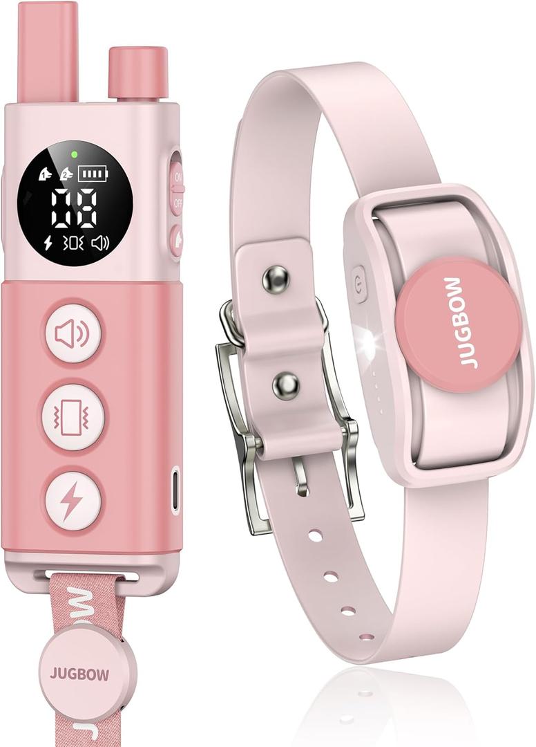 Jugbow Dog Training Collar - 4200FT Remote Dog Collar with 3 Training Modes, Electric Collar with LED Light & IPX8-Waterproof, Rechargeable E-Collars for Small Medium Large Dogs (Pink)