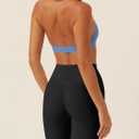 LASLULU Womens Halter Sports Bras Scoop Neck Workout Tops Padded Backless (Blue, L)