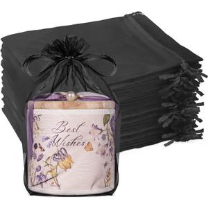 Crweety 50 Pcs Black Organza Bags 6x9 Inches, Large Mesh Gift Bags Drawstring for Crafts Soap Candy, Jewelry Treat Mesh Bag Drawstring for Easter Gifts Wedding Party Favors Baby Shower (1 Count (Pack of 50))