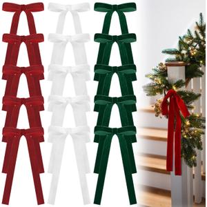 Glitinsel Red,Green,White 24 Pcs Velvet Bows Christmas Tree Ornaments Valentines Day Bows Decoration for Garland Home Coquette Wedding Decor (9 x 13 InchWidth of 1")